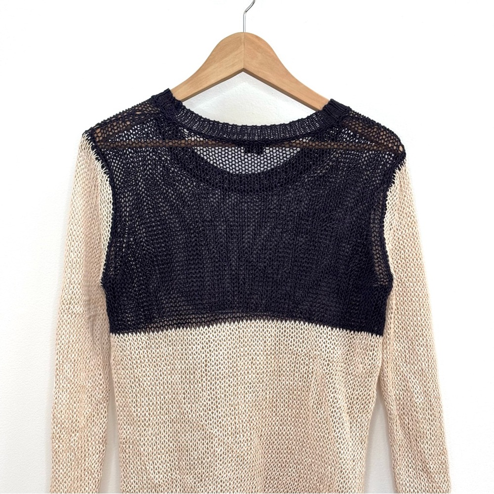 Theory Adoncia Dedalo Linen Open Knit Colorblock Sweater Navy Beige Size Small - Picture 5 of 10